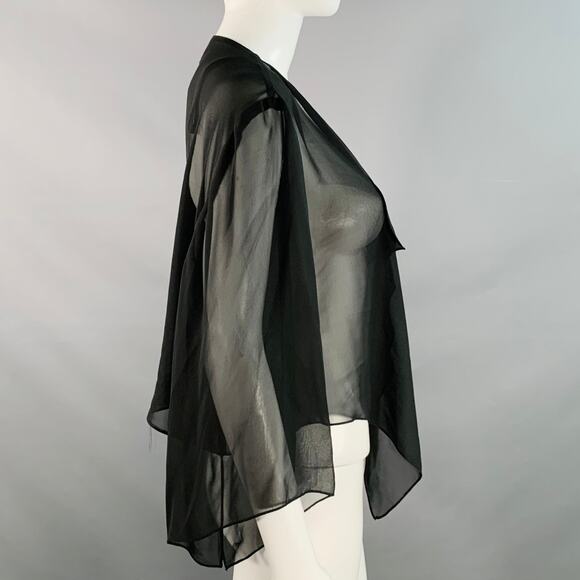 ALEX EVENINGS Size M Black Polyester Sheer 3/4 Sleeves Crop Open Front Cardigan - Picture 2 of 5